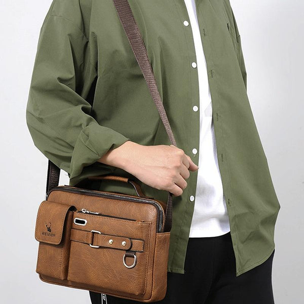 Leather Shoulder Bag Handbag Litchi Texture Black Bags