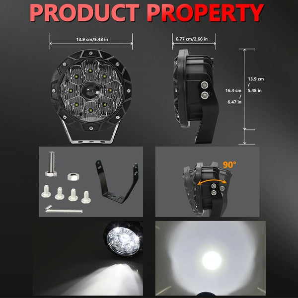 38W 4000Lm / 6000K Off Road Vehicle Round Work Light White Torches & Work Lights