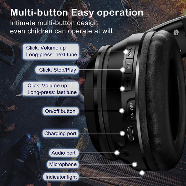 Wireless Bluetooth With Rgb Lighting Black Headphones