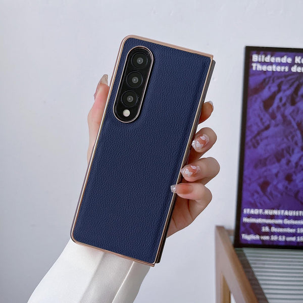 For Samsung Galaxy Z Fold4 5G Leather Phone Case Nano Plating Black Cases Covers & Skins