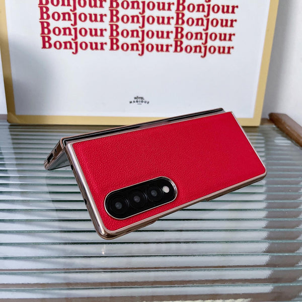 For Samsung Galaxy Z Fold4 5G Leather Phone Case Nano Plating Black Cases Covers & Skins