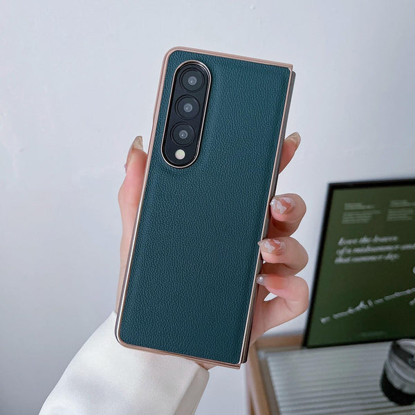 For Samsung Galaxy Z Fold4 5G Leather Phone Case Nano Plating Black Cases Covers & Skins