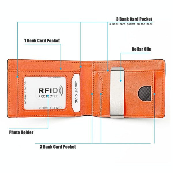 Leather Wallet With Rfid And Tracker Pocket For Men Black Orange Wallets