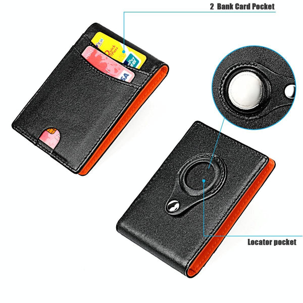 Leather Wallet With Rfid And Tracker Pocket For Men Black Orange Wallets