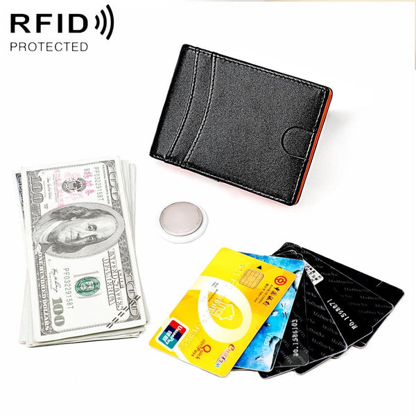 Leather Wallet With Rfid And Tracker Pocket For Men Black Orange Wallets