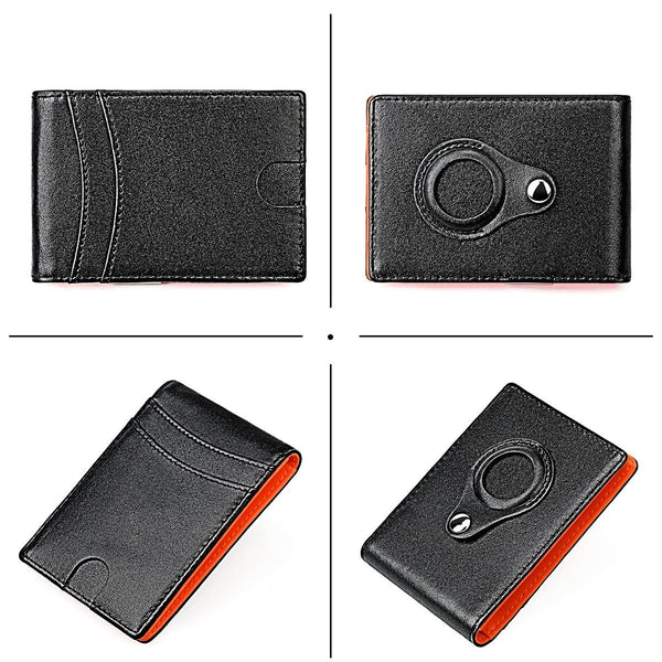 Leather Wallet With Rfid And Tracker Pocket For Men Black Orange Wallets