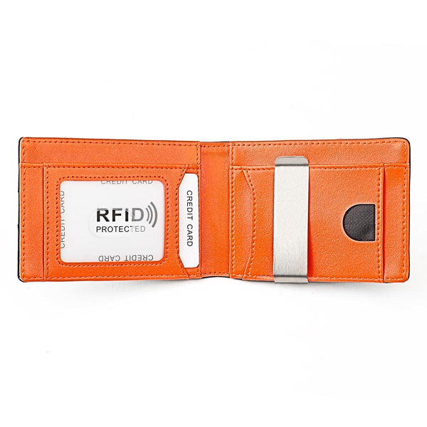 Leather Wallet With Rfid And Tracker Pocket For Men Black Orange Wallets