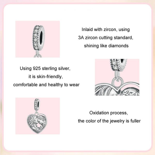 925 Sterling Silver Love Heart Diy Beads Mother Daughter Charms & Pendants