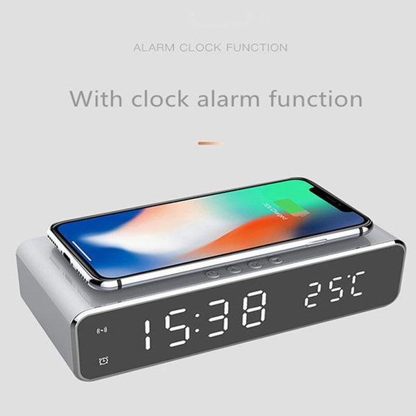 Wireless Charging Desktop Phone With Clock & Temperature Display Silver Chargers & Cradles