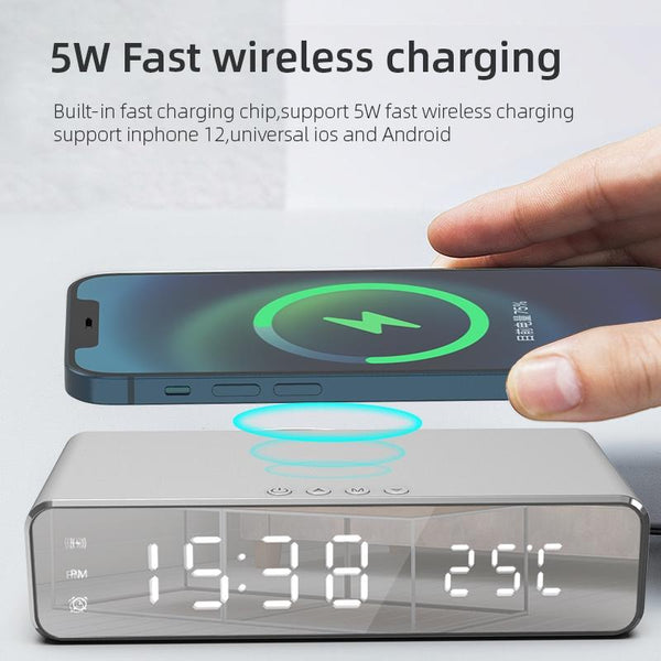 Wireless Charging Desktop Phone With Clock & Temperature Display Silver Chargers & Cradles