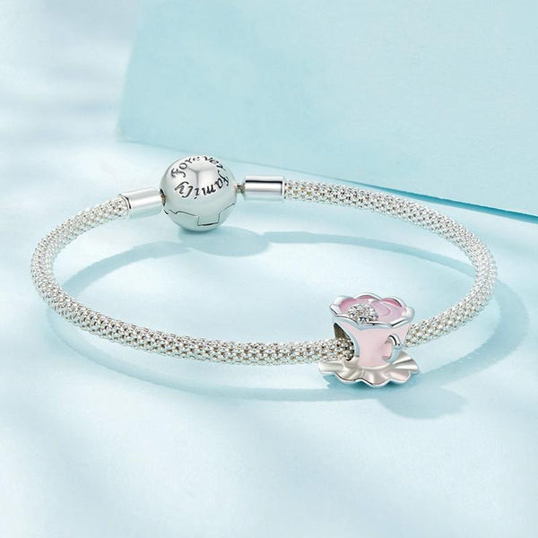 925 Sterling Silver Flower Beaded Bracelet For Coffee Lovers Charms & Pendants