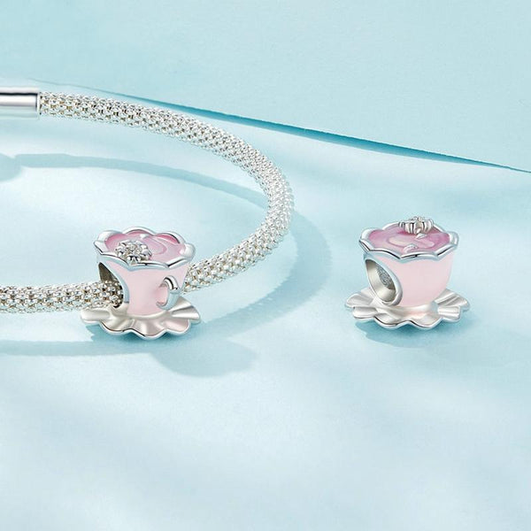 925 Sterling Silver Flower Beaded Bracelet For Coffee Lovers Charms & Pendants