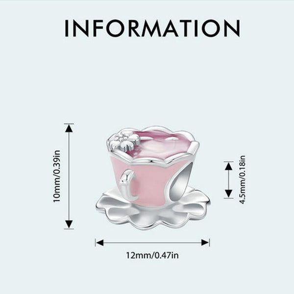 925 Sterling Silver Flower Beaded Bracelet For Coffee Lovers Charms & Pendants