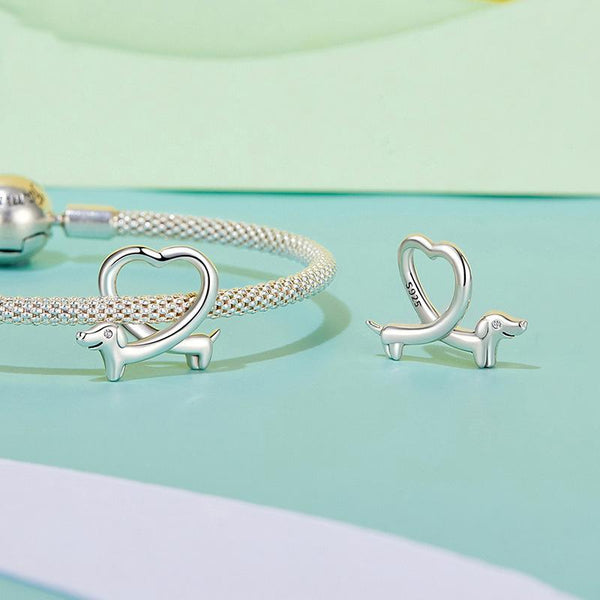 925 Sterling Silver Dachshund Bead Animal Accessory Charms & Pendants