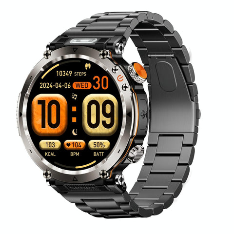 Waterproof Smart Watch With Flashlight Banknote Detector And Compass Steel Band Smart Watches