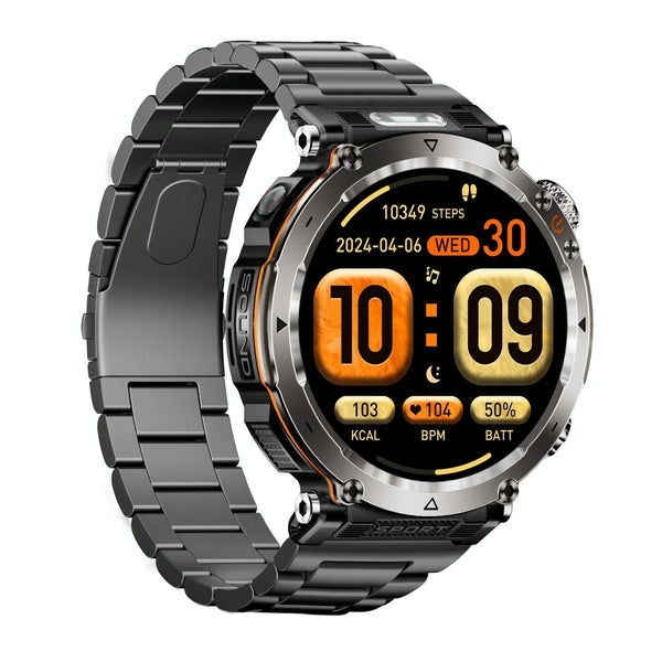 Waterproof Smart Watch With Flashlight Banknote Detector And Compass Steel Band Smart Watches