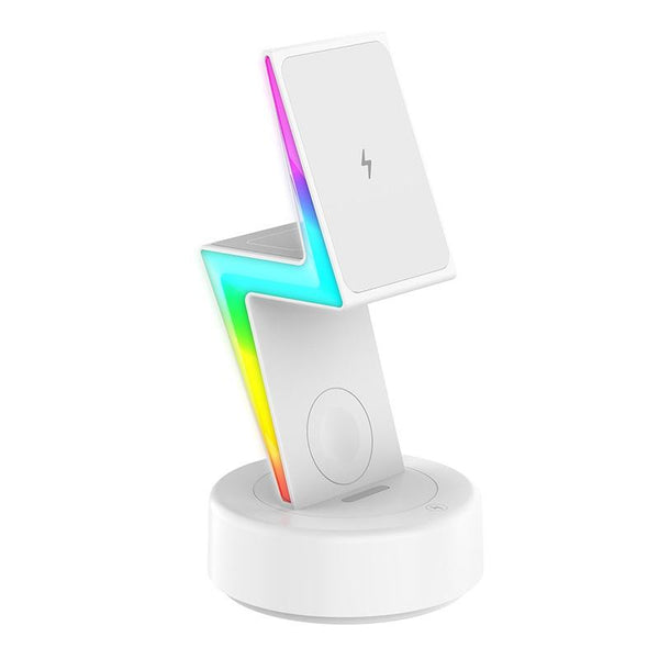 3 In 1 Rgb Light Magnetic Phone Holder With Wireless Charging White Chargers & Cradles