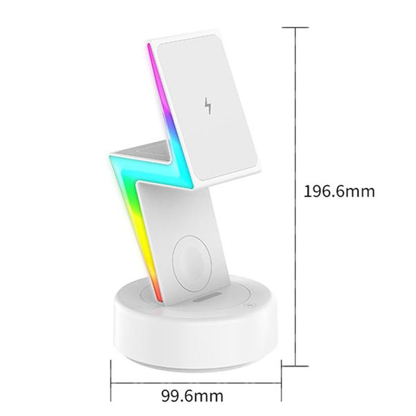 3 In 1 Rgb Light Magnetic Phone Holder With Wireless Charging White Chargers & Cradles