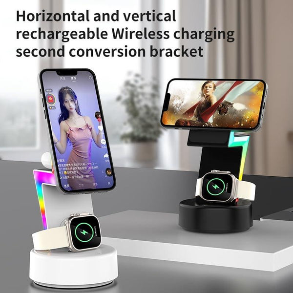 3 In 1 Rgb Light Magnetic Phone Holder With Wireless Charging White Chargers & Cradles