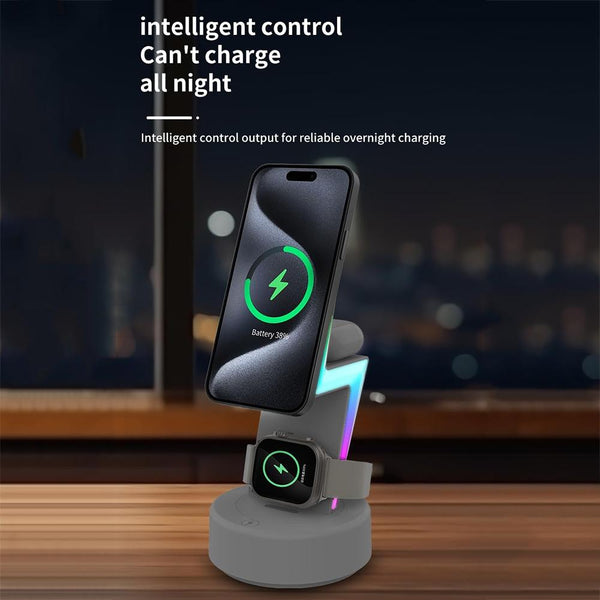 3 In 1 Rgb Light Magnetic Phone Holder With Wireless Charging White Chargers & Cradles