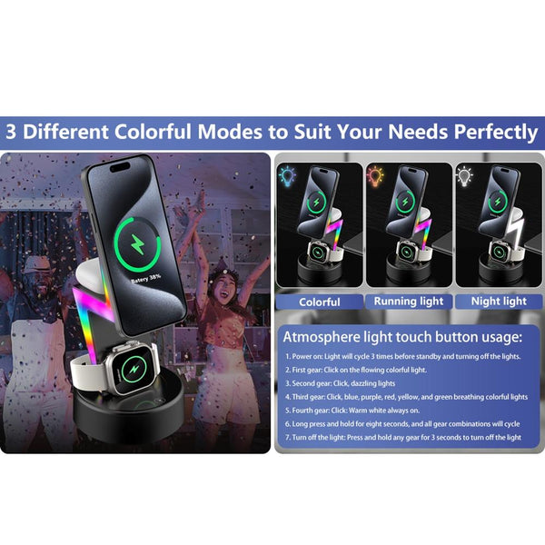 3 In 1 Rgb Light Magnetic Phone Holder With Wireless Charging White Chargers & Cradles