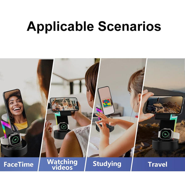 3 In 1 Rgb Light Magnetic Phone Holder With Wireless Charging White Chargers & Cradles