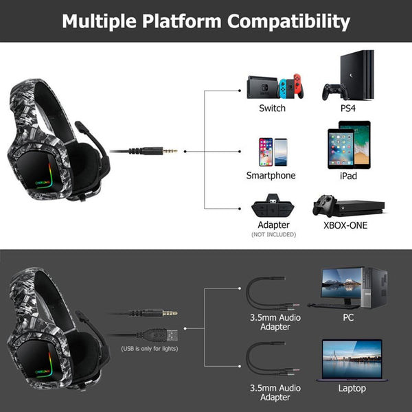 Surround Sound Pc Gaming Headset With Mic & Rgb Black Gray Headsets