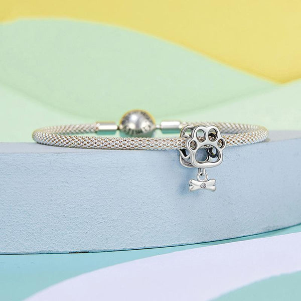 925 Sterling Silver Oxidized Paw Print Bracelet Bracelets