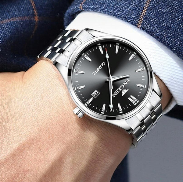 Simple Luminous Quartz Watch For Men With Calendar White Steel Surface Watches