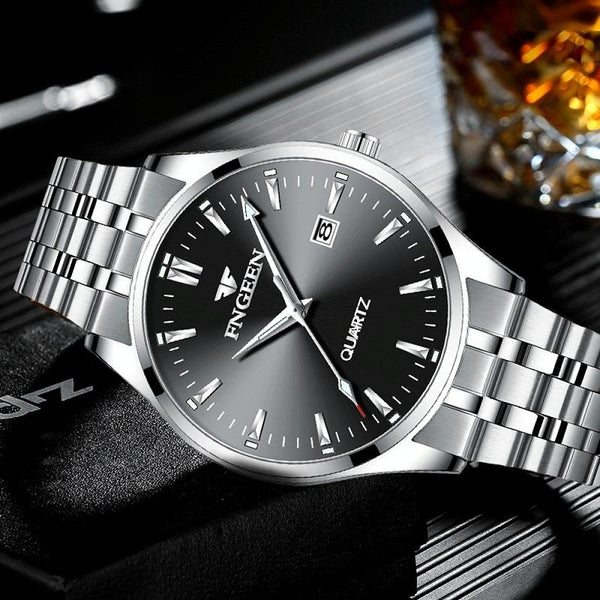 Simple Luminous Quartz Watch For Men With Calendar White Steel Surface Watches