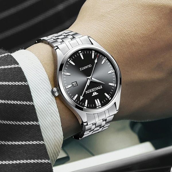 Simple Luminous Quartz Watch For Men With Calendar White Steel Surface Watches