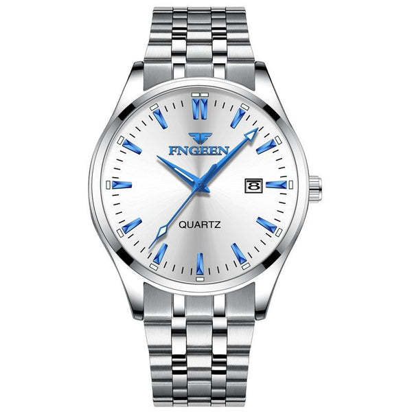 Simple Luminous Quartz Watch For Men With Calendar White Steel Surface Watches