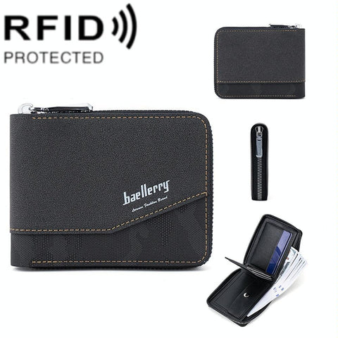 Retro Rfid Blocking Zip Wallet With Short Coin Pocket Black Wallets