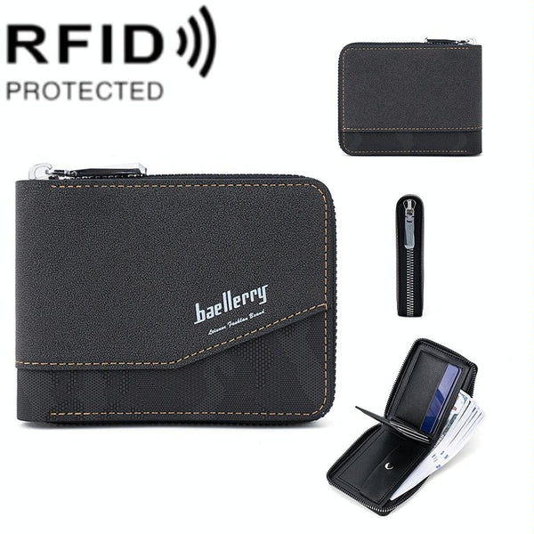Retro Rfid Blocking Zip Wallet With Short Coin Pocket Black Wallets