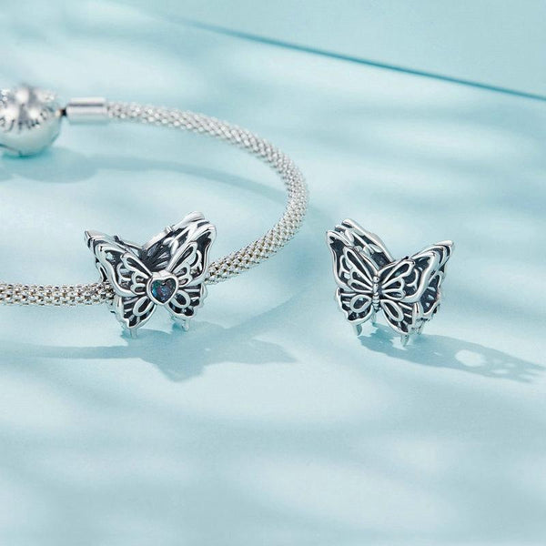 925 Sterling Silver Oxidized Butterfly Hollow Diy Beads Charms & Pendants