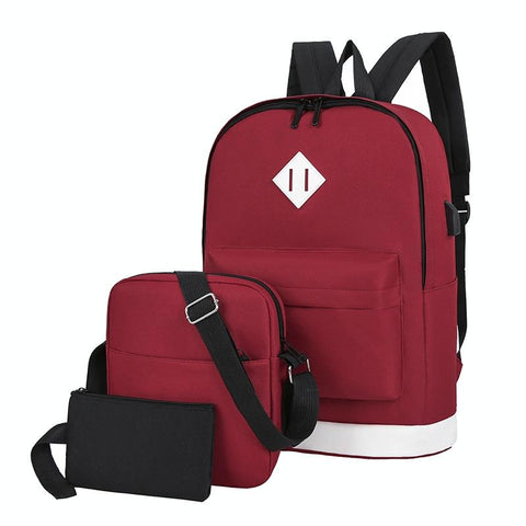Versatile Student Backpack With Usb Port College Style Red Women Backpacks