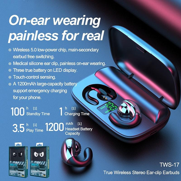 Wireless Stereo Bluetooth Earphones Clip Style White Earbuds
