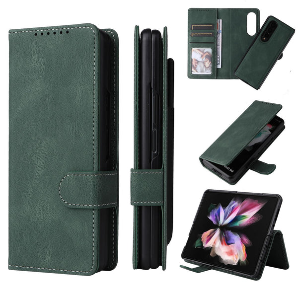 For Samsung Galaxy Z Fold4 5G Foldable Leather Case Detachable Dark Green Cases Covers & Skins