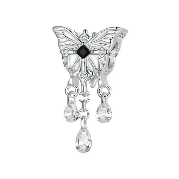 925 Sterling Silver Platinum Plated Butterfly Tassel Pendant Charms & Pendants