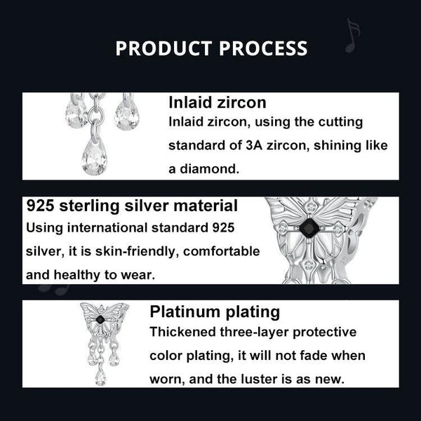 925 Sterling Silver Platinum Plated Butterfly Tassel Pendant Charms & Pendants