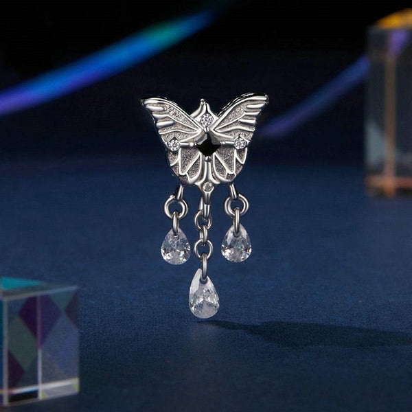 925 Sterling Silver Platinum Plated Butterfly Tassel Pendant Charms & Pendants