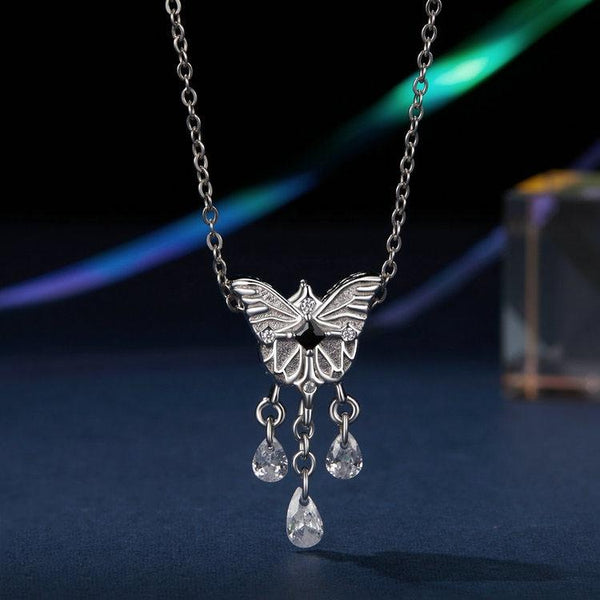 925 Sterling Silver Platinum Plated Butterfly Tassel Pendant Charms & Pendants