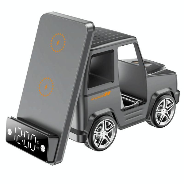 6 In Car Shape Speaker With Clock & Wireless Charger Grey Chargers & Cradles