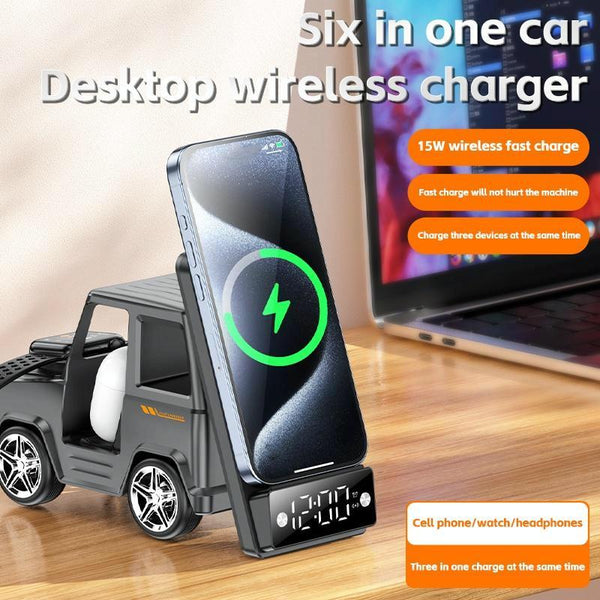 6 In Car Shape Speaker With Clock & Wireless Charger Grey Chargers & Cradles