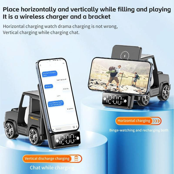 6 In Car Shape Speaker With Clock & Wireless Charger Grey Chargers & Cradles