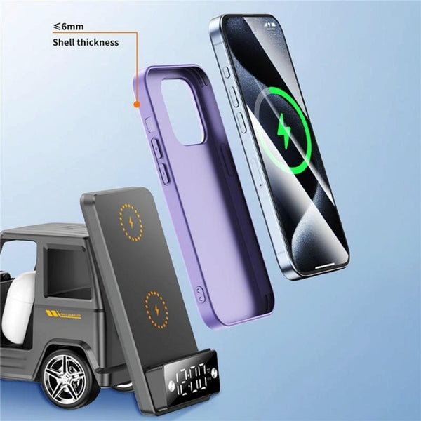 6 In Car Shape Speaker With Clock & Wireless Charger Grey Chargers & Cradles