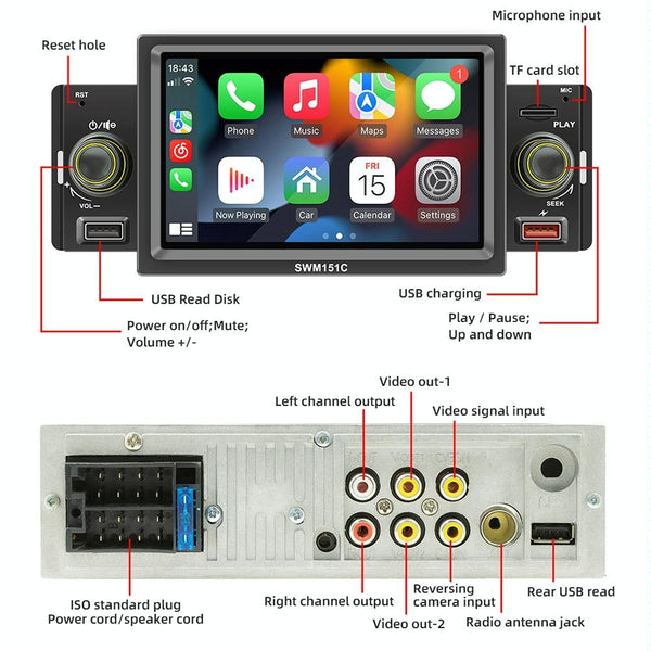 5 Inch Car Mp5 Player With Carplay / Android Auto Black Other Car Audio