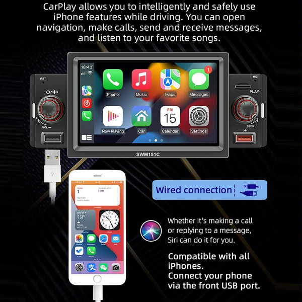 5 Inch Car Mp5 Player With Carplay / Android Auto Black Other Car Audio