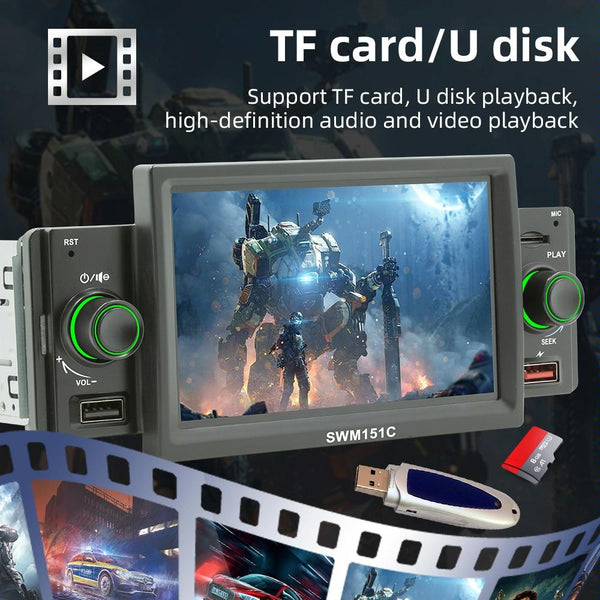 5 Inch Car Mp5 Player With Carplay / Android Auto Black Other Car Audio