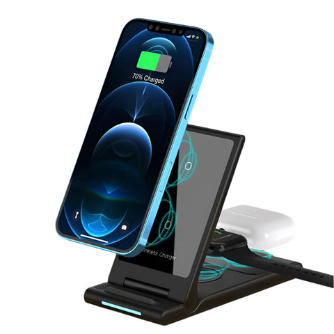 15W Foldable 3 In Wireless Charger Black Chargers & Cradles